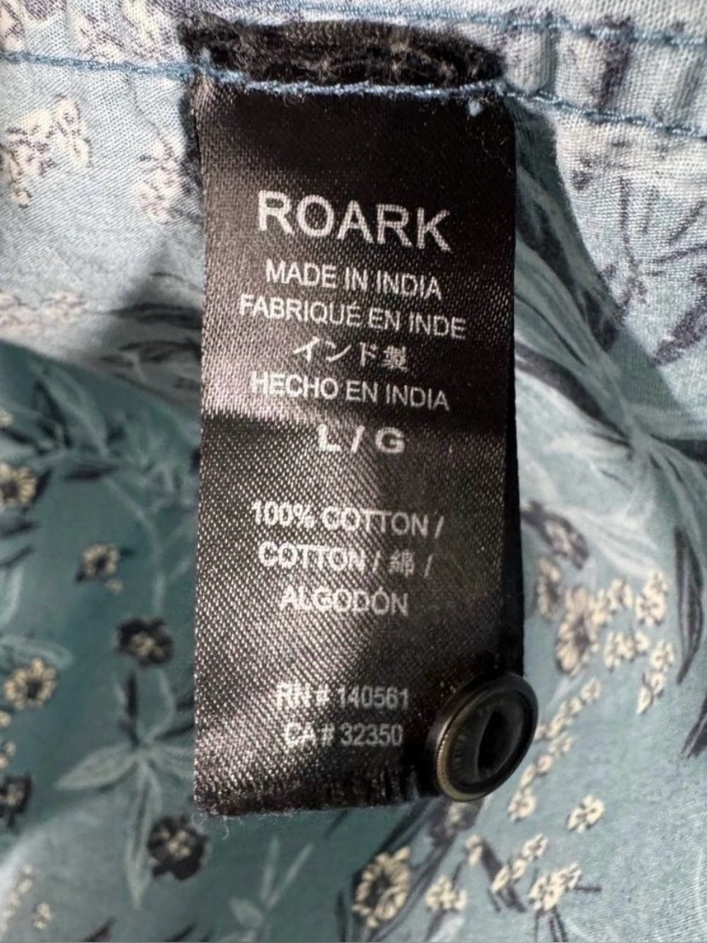 Roark Classic Fit Button Front Shirt Blue Tropical Short Sleeve Men’s Size Large - Picture 6 of 6